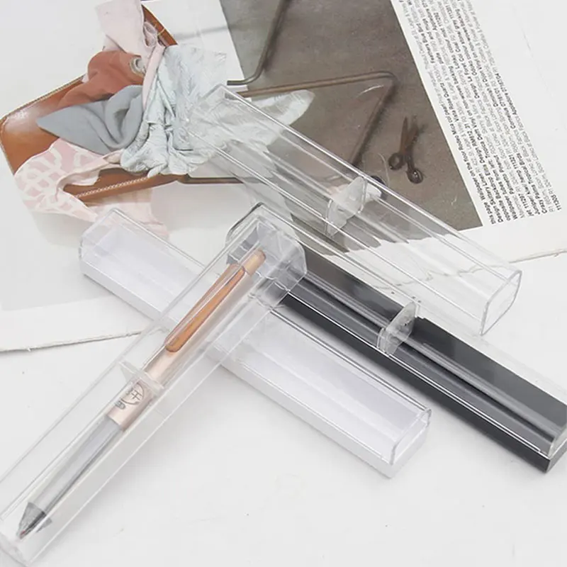 50Pcs Plastic Pen Case Transparent Pencil Case Box Clear Pen Storage Container for Student School Office