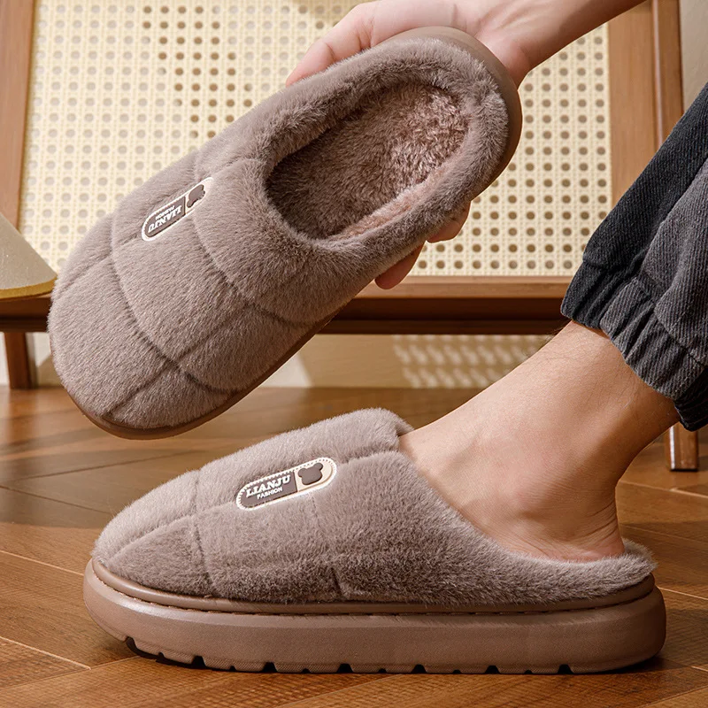 Große Größen 50 51 Winter-Hausschuhe für Herren mit Dicker Sohle, Warme Indoor-Paarschuhe, Rutschfeste Flache Plattform-Baumwollpantoffeln – Detail 8