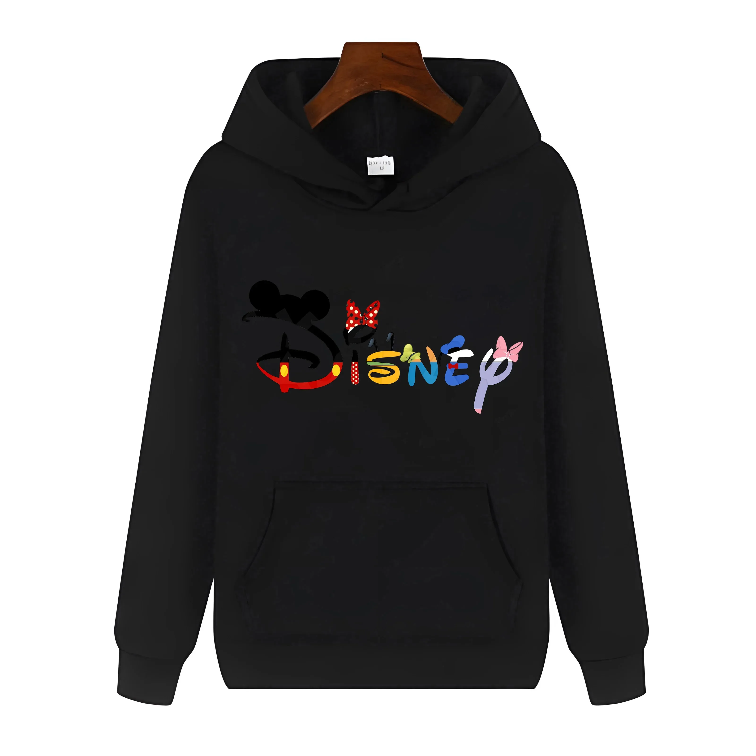 Cute Disney Hoodie Autumn Winter Fun Cartoon Letter Graphic Print Hoodies Y2k Harajuku Casual O-neck Black Pullover Sweatshirt