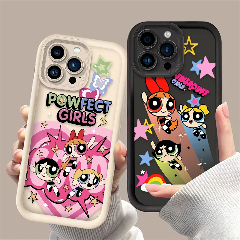 Cartoon Cute P-Powerpuff Girls For iPhone 16 15 14 13 12 11 ProMax XS Max XR 7 8 Plus Phone Case Shockproof Soft Silicone Cover