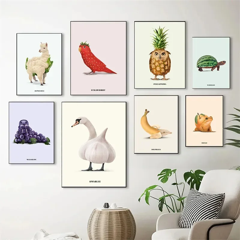 Modern Simple Fruits and Vegetables Animals Wall Art HD Canvas Print Posters Living Room Home