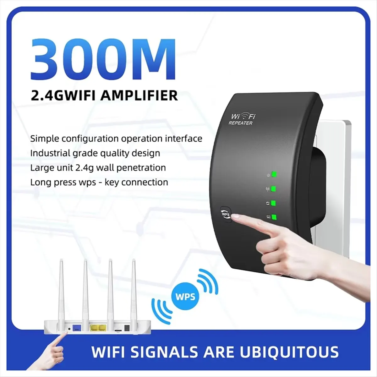 Nuovo - Ripetitore Wifi Extender a lungo raggio Ripetitore Wifi wireless Ultraboost Amplificatore Wi-Fi 300M Ripetitore Wi-Fi Spina UE