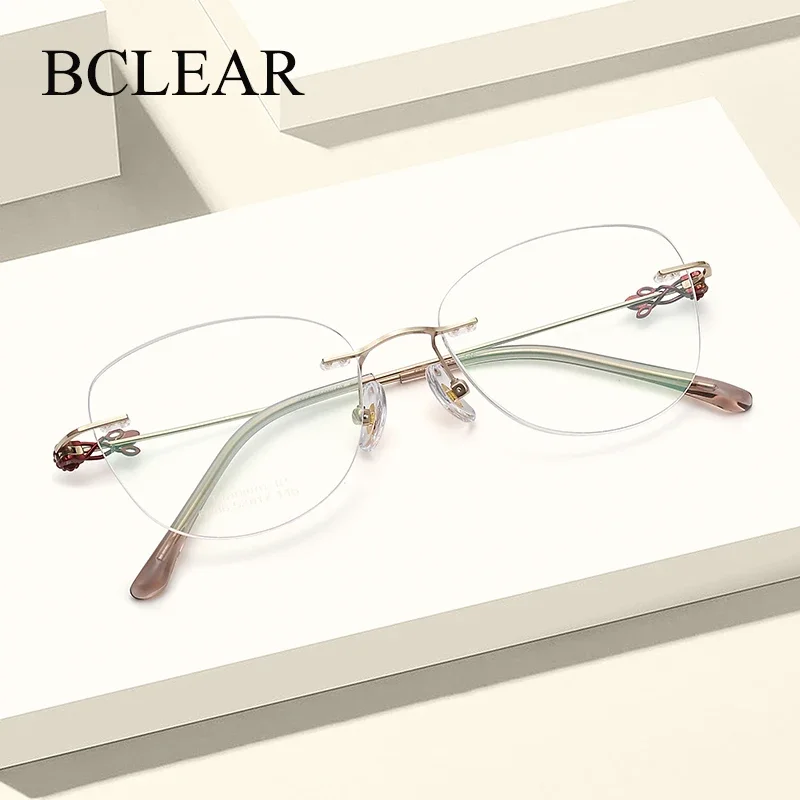 

BCLEAR Pure Titanium Eyeglasses Rimless Flexible Optical Frame Prescription Spectacle Frameless Glasses Eye glasses Women Desgin