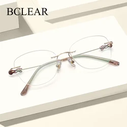 BCLEAR Pure Titanium Eyeglasses Rimless Flexible Optical Frame Prescription Spectacle Frameless Glasses Eye glasses Women Desgin