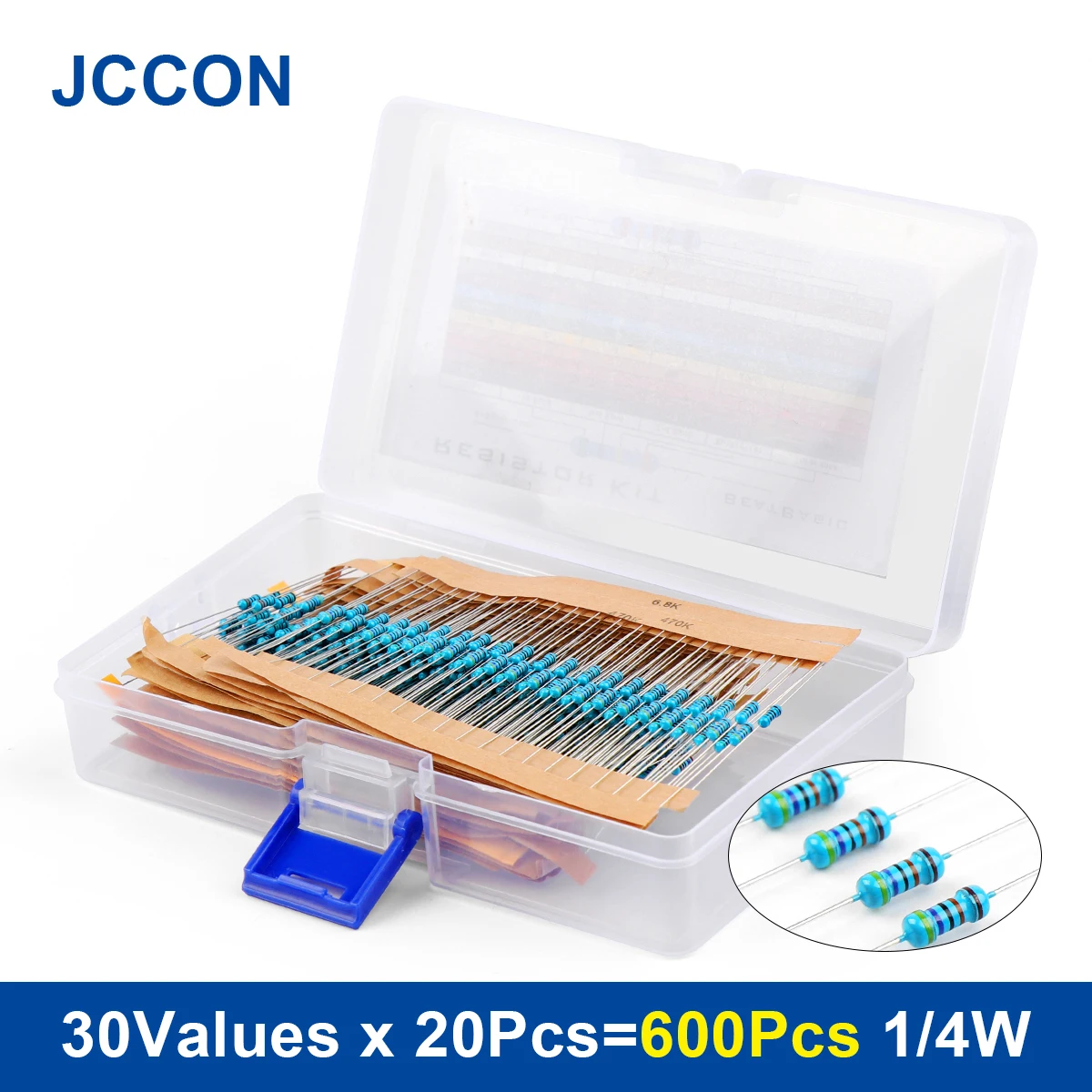 600Pcs 1/4W Metal Film Resistor Kit 30Values x 20Pcs 10RΩ-1MΩ Rang Carbon Film Metal Resistors Assortment Kit Set Resistor