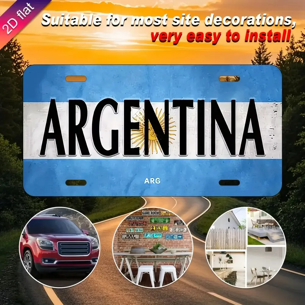 2D Flat Design, a Vintage Metal Aluminum Plaque Wall Decoration - UV Printed Argentine-Themed Rustic 2D Design, Measuring 30X15