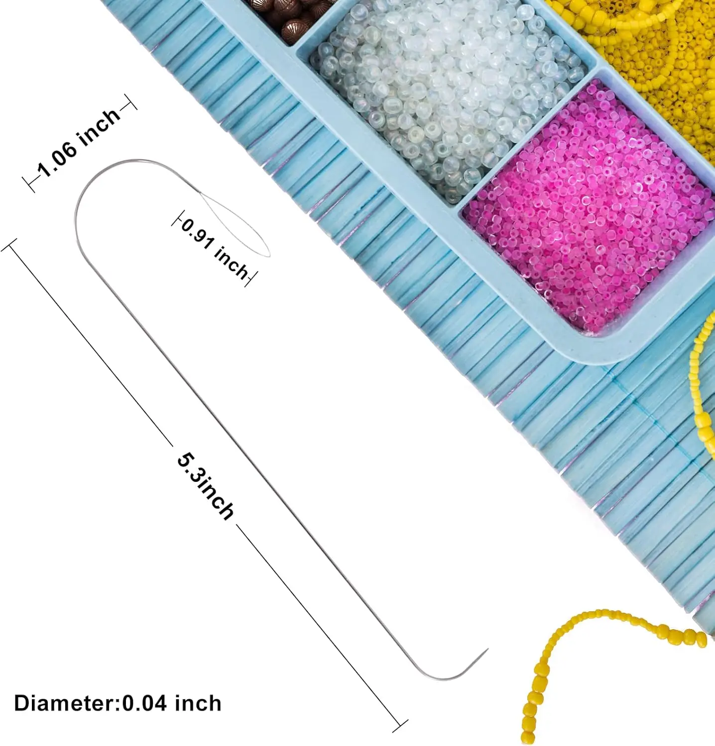 Large Eye Curved Bead Embellishment Needles, 5.3 inch Stainless Steel Bead Spinning Needle with Handle, for Automatic Beading