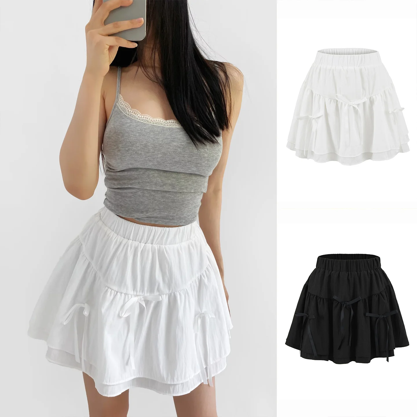 

Summer New Arrival High Waist Pleated Knot Design Puffy f Skirt Women's Faion Girls Sle Cake Sle Skirt