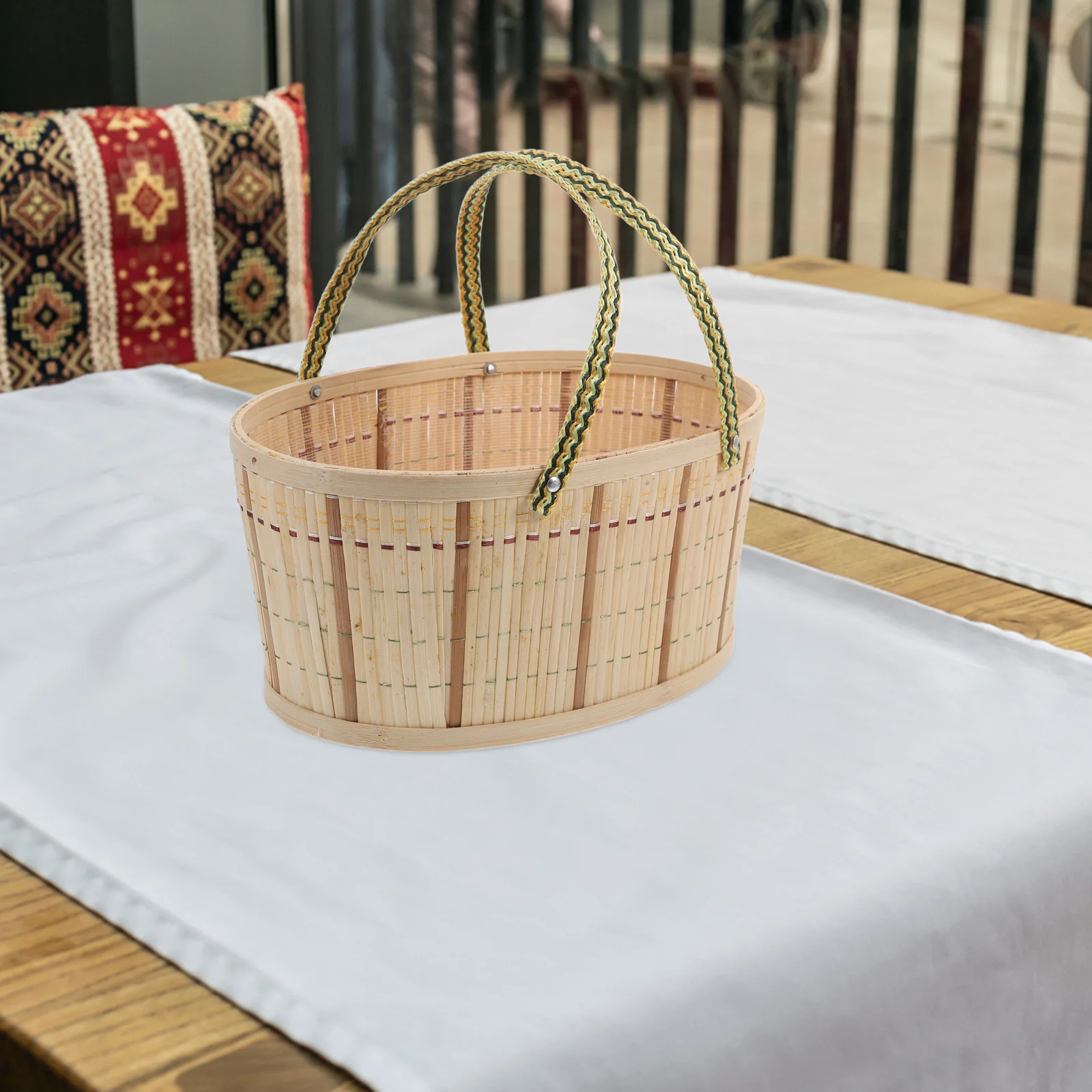 

Bamboo Basket Woven Storage Organizer For Fruits Vegetables Bread Clothes Kitchen Bathroom Decorative Use Handwoven Rattan