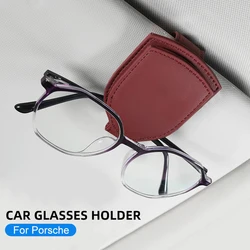 For Porsche Cayenne Macan Panamera 2PCS Car Glasses Holder Sun Visor Sunglasses Clip Card Holders Stand Case Auto Accessories
