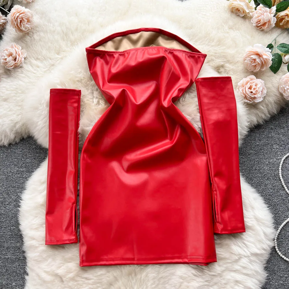 Faionable PU-leer Dr Dames strakke pasvorm Svel-rok met Sve-hoezen Herfst Winter Nieuw Sle Pendelen Korea...