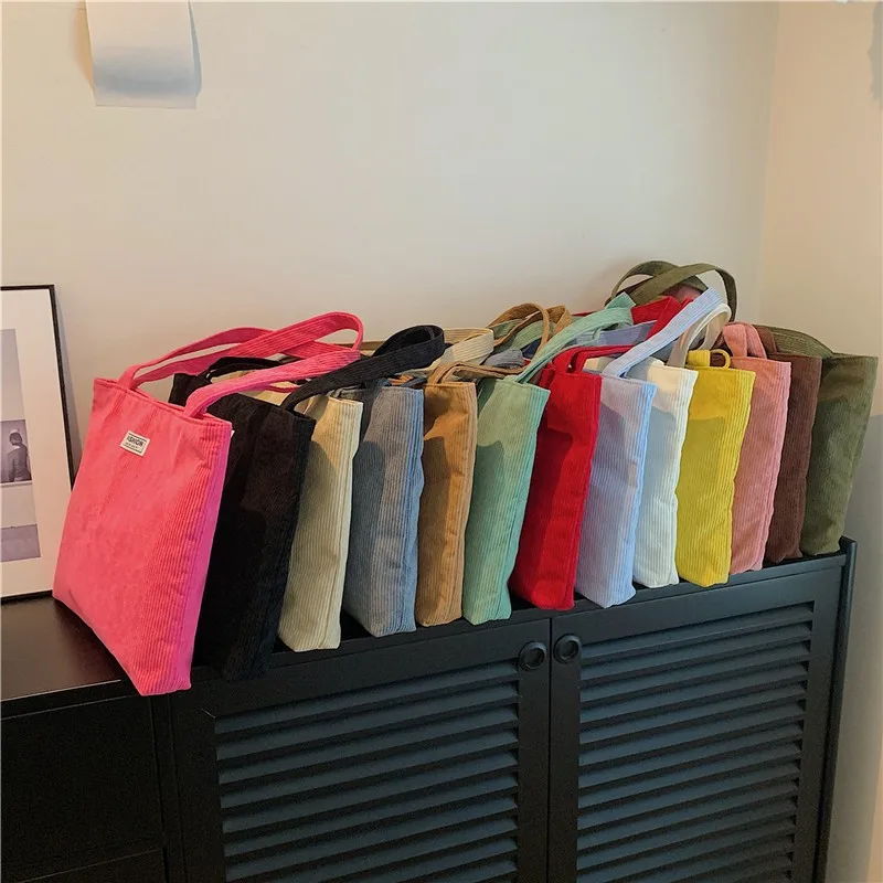 New Corduroy Solid Color Zipper Tote Bag for Women's Autumn and Winter Commuting Large Capacity Single Shoulder Handbag