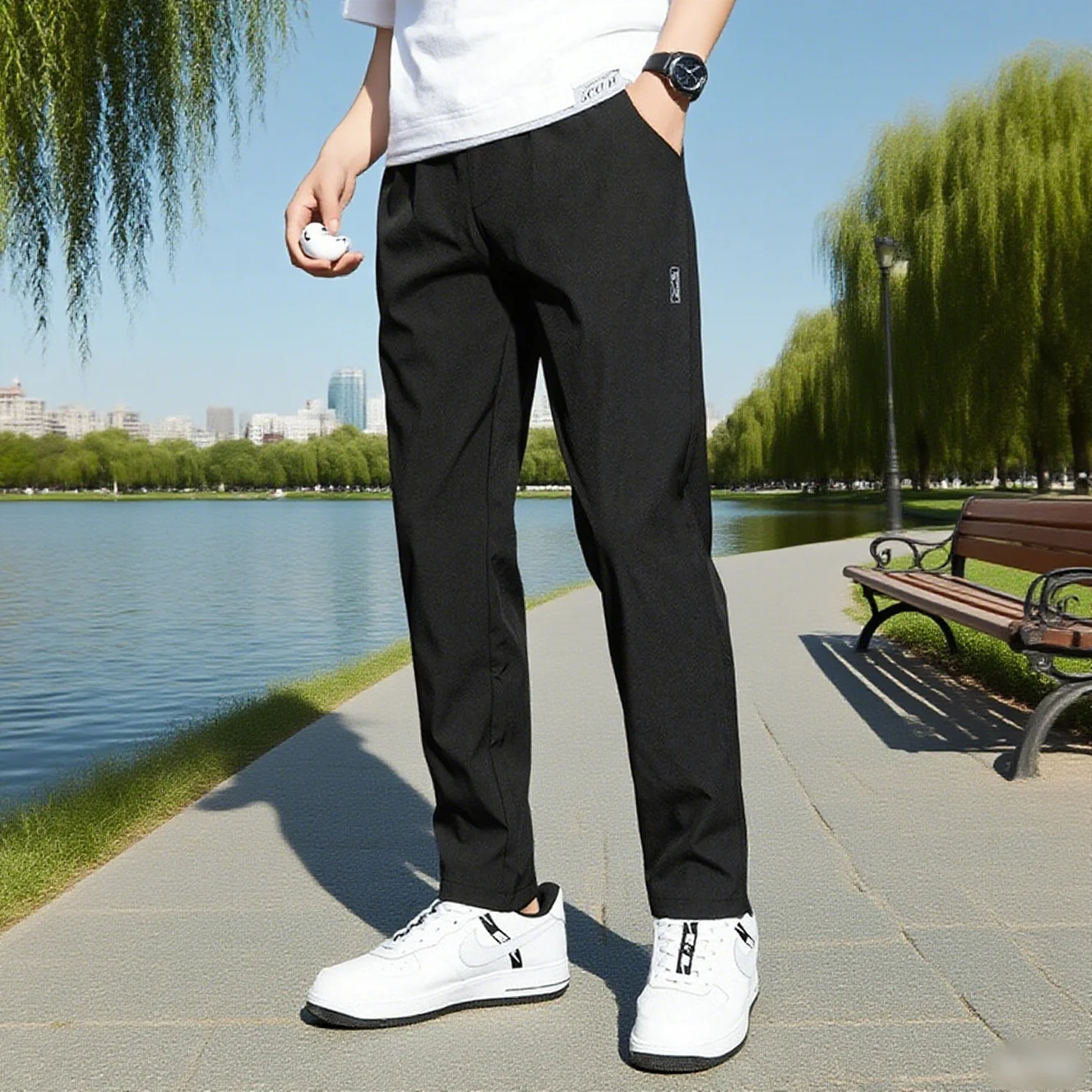 

Summer New Business Ice Silk Pants Straight Elastic Waist Black Gray Trousers Breathable Simple Male Clothing Casual Suit Pants