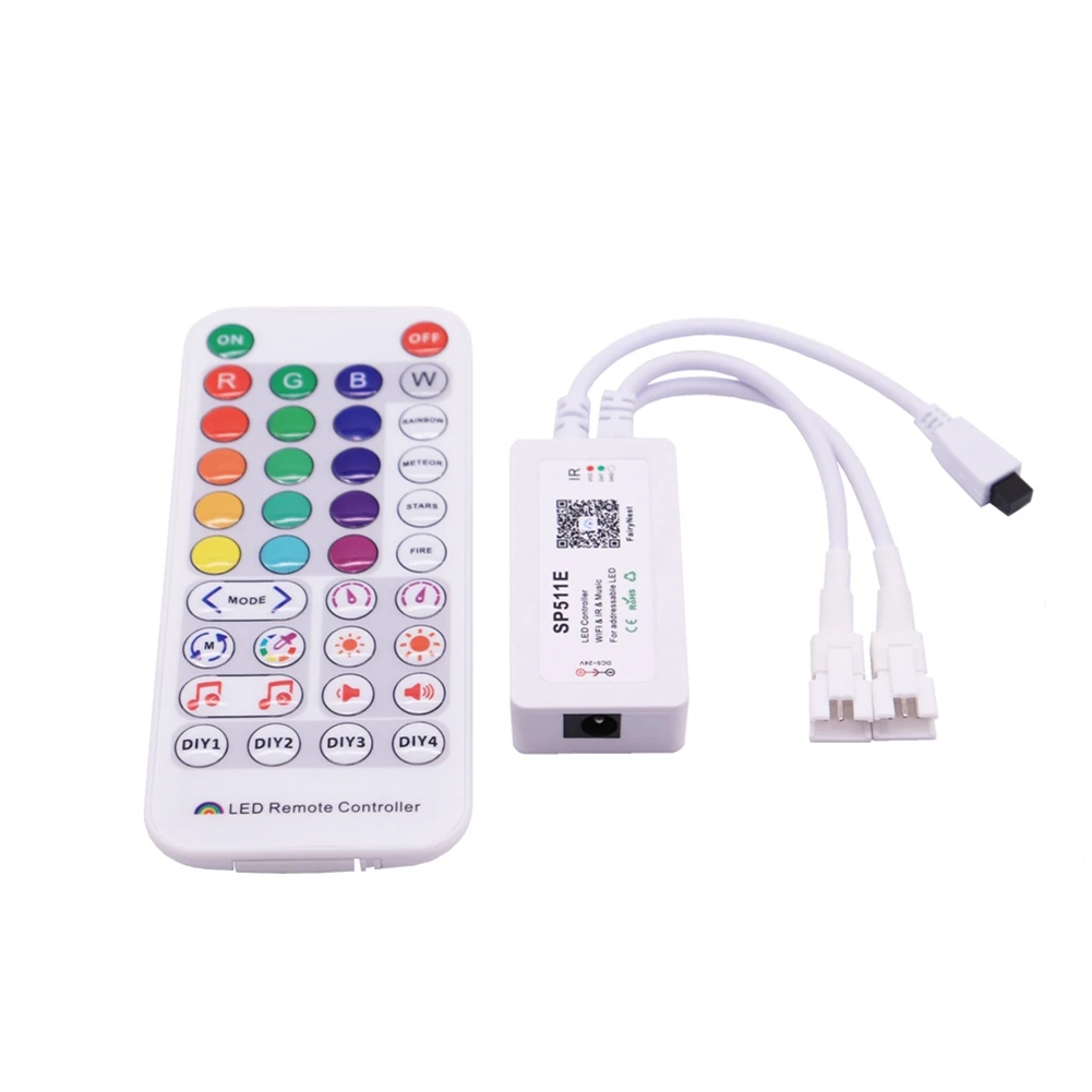 Controlador LED de música WiFi SP511E para WS2812B WS2811, tira de LED RGB de píxeles direccionables, salida Dual, Control de voz inteligente