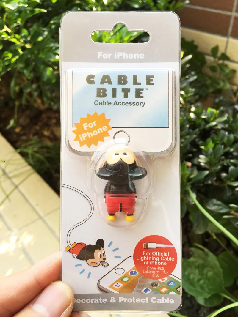 MINISO Mickey Mouse Pooh Bear Donald Duck Stitch Cosplay Kawaii Bite Iphone Usb Cable Organizer Winder Protector Toys Kids Gift