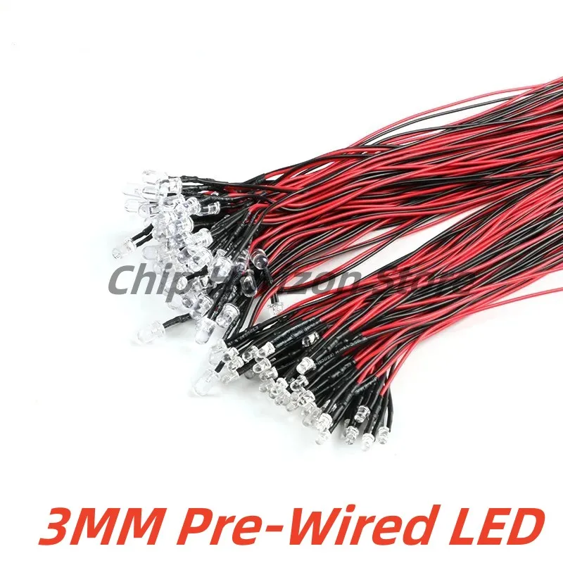 10pcs F5 3mm LED Lamp Beads Water Transparent LED Diode Prewired 20cm Cable Red/Green/Blue/Yellow/UV/Orange/Pink/Warm/White/R