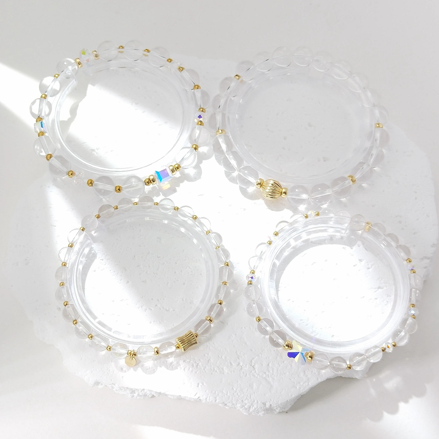 Lii Ji Natural Clear Quartz 6/8mm American 14K Gold Filled Elastic Bracelet