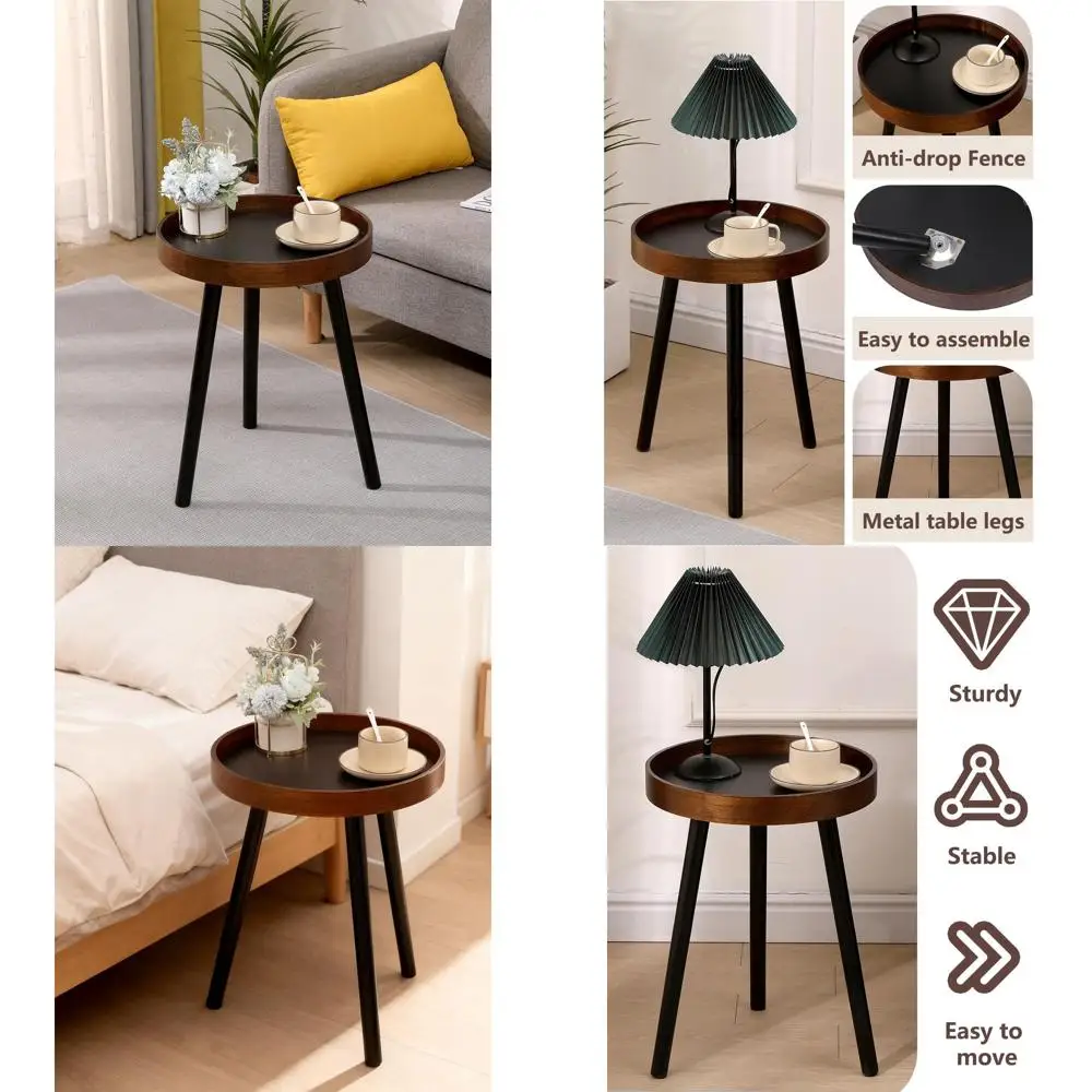 

Compact Circular Solid Wood Accent Table with Metal Legs, Ideal for Living Room, Bedroom, and Office in 15.7 Diameter x 18 Heigh
