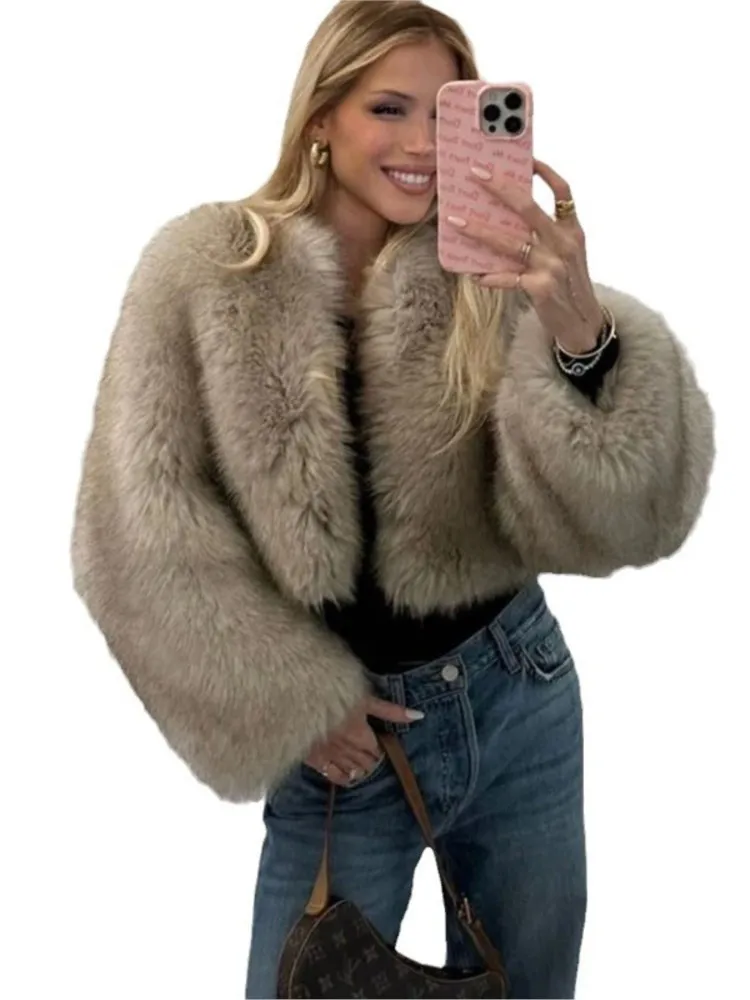 سترة نسائية قصيرة من الفرو المنفوش رائعة لعام 2025 KIDCRKJ موضة الشارع ماركة فاخرة معطف فرو صناعي مقصوص للسيدات للشتاء #4