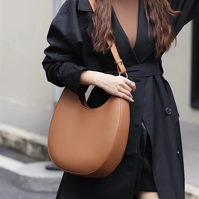 Burminsa Genuine Leather Half Moon Underarm Shoulder Bags For Women 2024 Trend Designer Crossbody Purses Tote Ladies Handbags