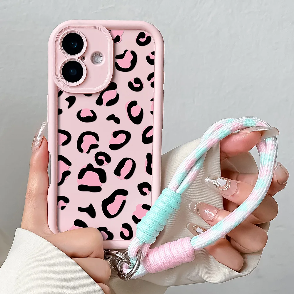 حافظة لهاتف آيفون 16 15 14 13 12 11 Pro MAX XS Max XR 7 8 Plus غطاء ناعم من البولي يوريثان الحراري بطباعة الفهد الوردي #4