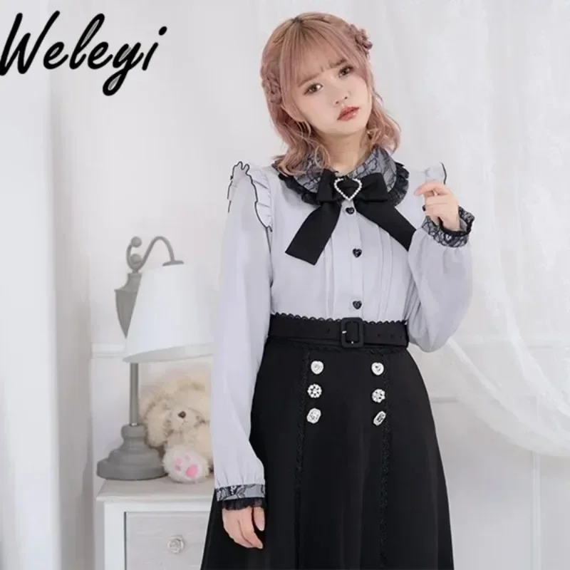 Jirai Kei Lolita-Chemise Japonaise à Manches sulfpour Femme, Haut Doux, avec Nministériels d, PoinDentelle, à la Mode, Printemps et Automne, 2024