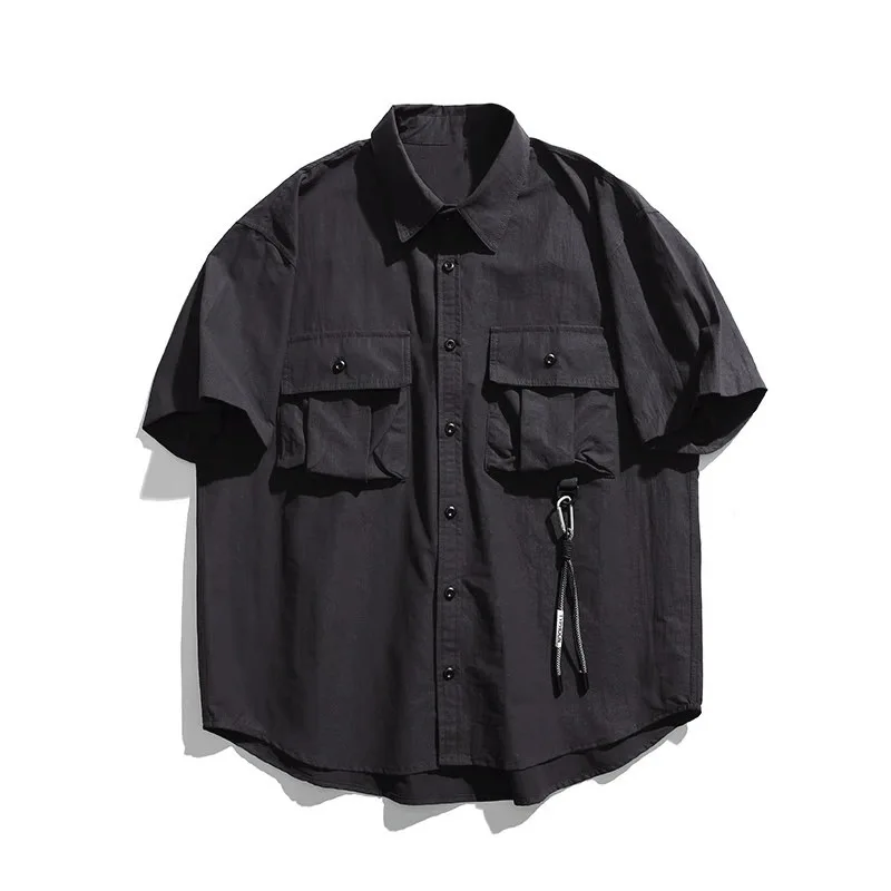 

Men Shirts Short Sleeve T Shirts Single Breasted Casual Shirt Turn Down Collar Blouses Solid 2025 New Loose Fit Button Pockets