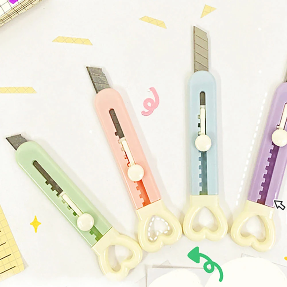 

Kawaii Love Heart Utility Knife Mini Cute Envelopes Opener Express Box Cutter Pocket Knife DIY Paper Cutter Art Knife Office