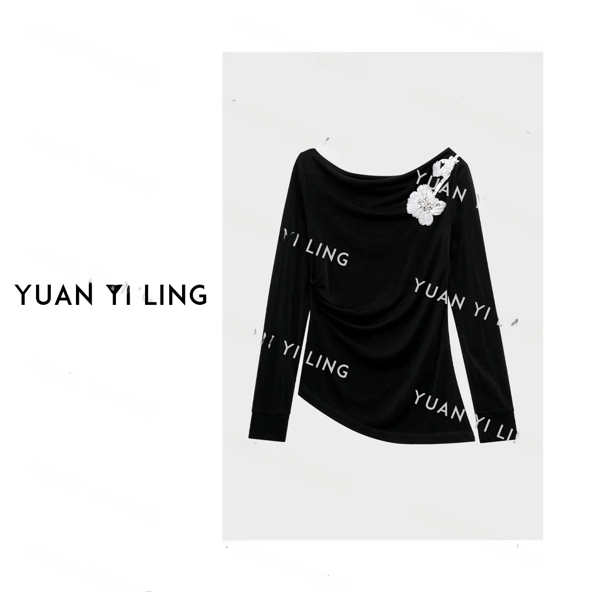 

Ele Long Sve Knitted Top with Handmade Acetate Floral Embroidery Irregular Design Commute Sle Pure Color Summer T-irt