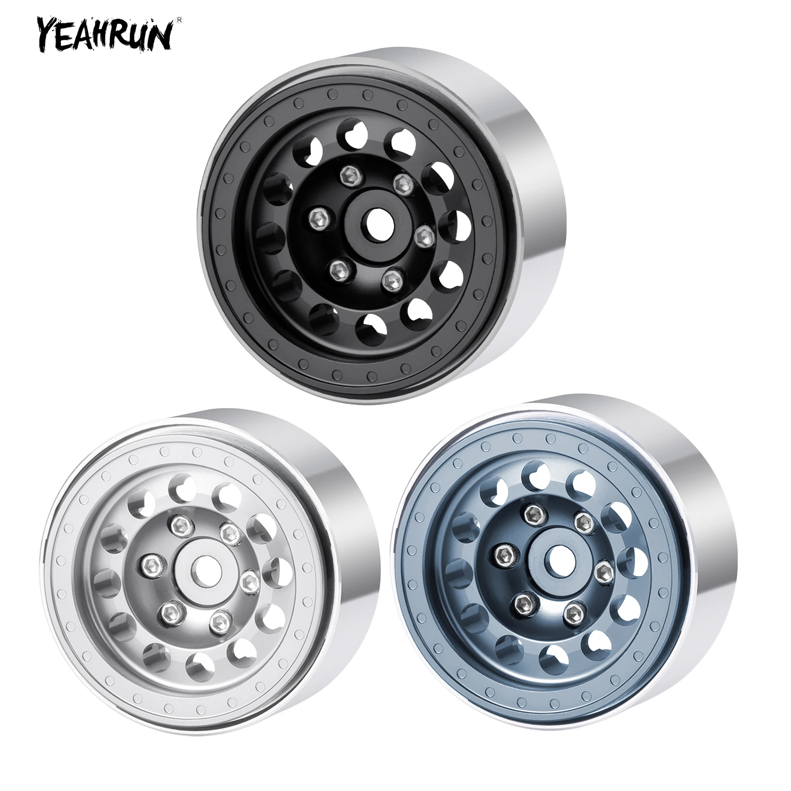 YEAHRUN 4Pcs Metal Beadlock 12 Round Hole Wheel Hub Rim for 1/18 RC Crawler Car TRX4-M Accessories Spare Parts