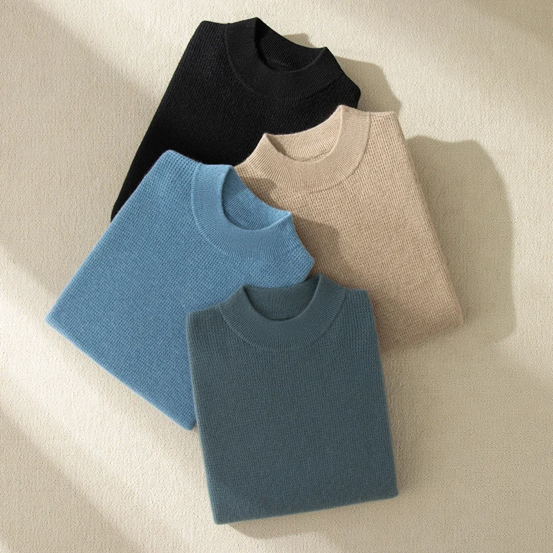 100% cashmere men's pullover casual knitted thick sweater high-quality luxury trend Tops men's streetwear Mock neck Pull Jumper