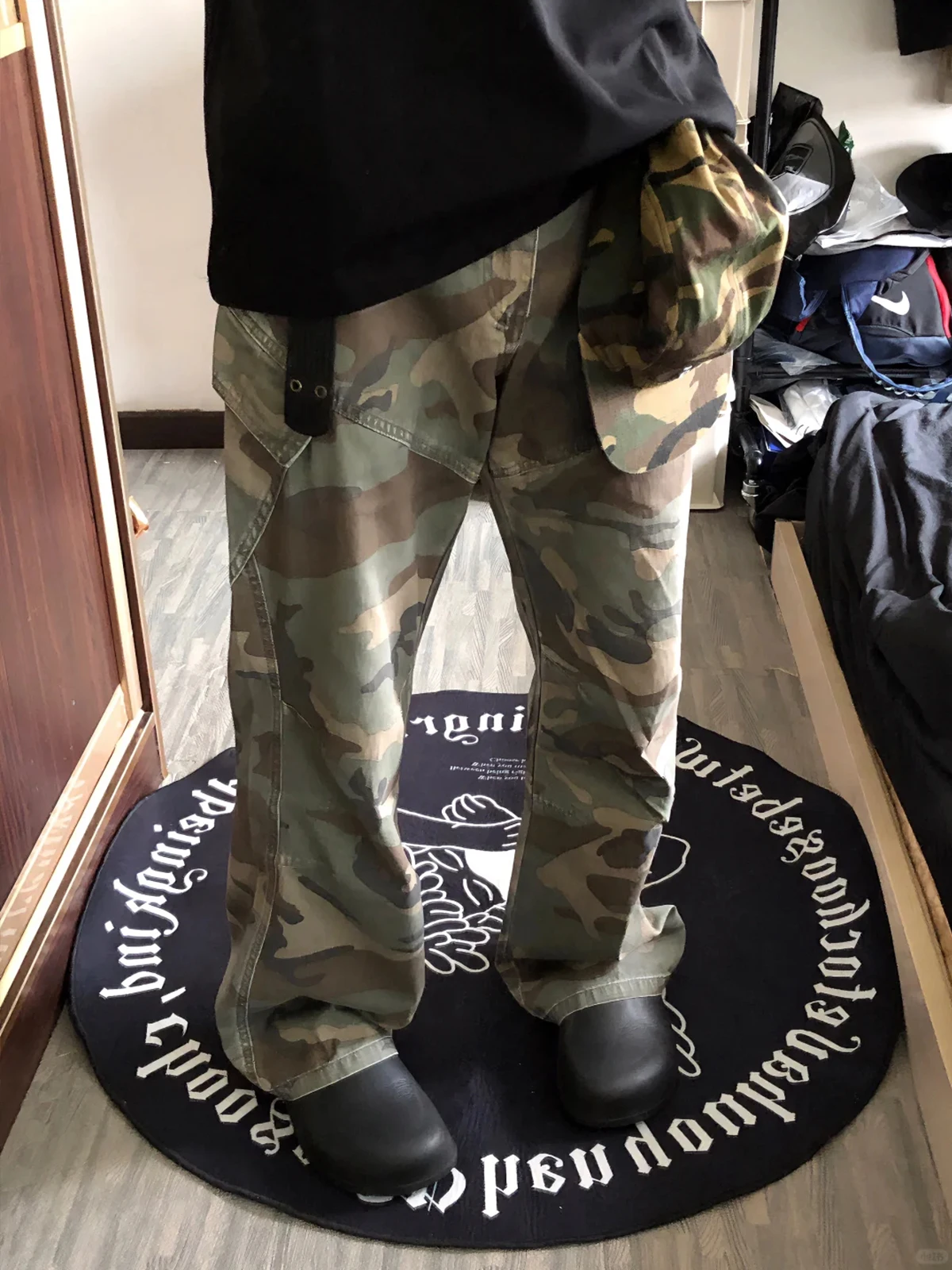 

American Retro Camouflage Loose Men's Casual Pants Spring Autumn Trendy Brand Straight Leg Long Trousers with Big kets