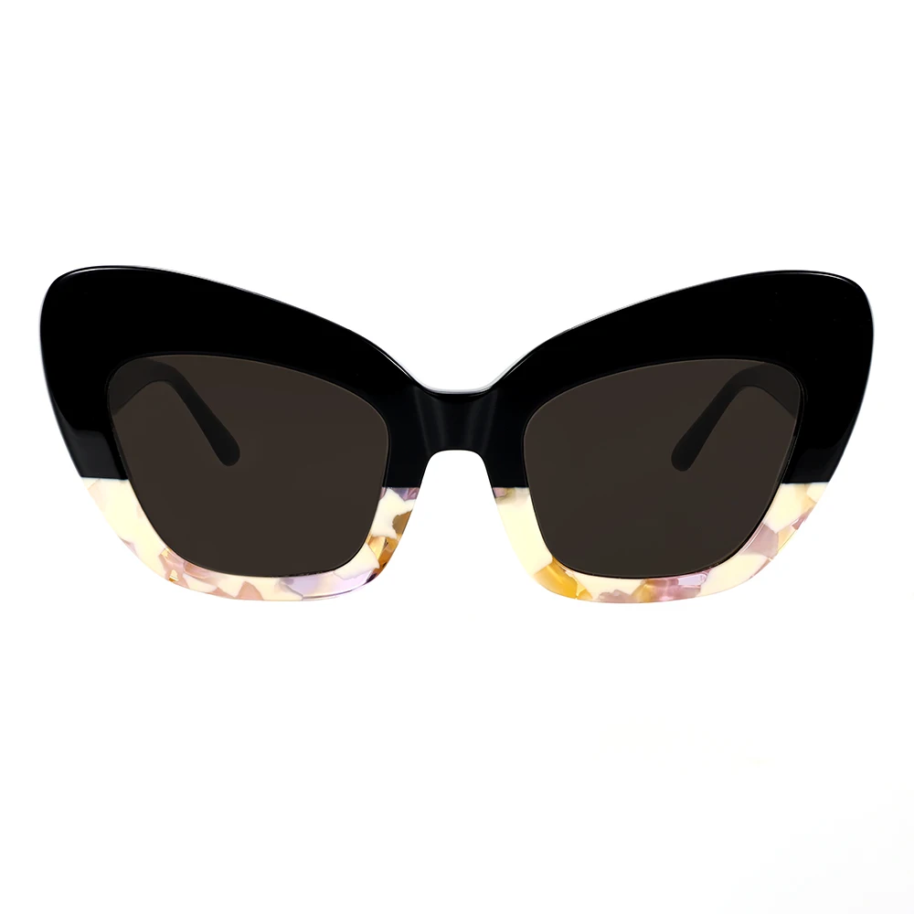 VZONE Retro Sunglasses Asymmetric Color Block Cat Eye Frame UV400 Protection Trendy for Women And Men Daily Cool Style Modern Fa