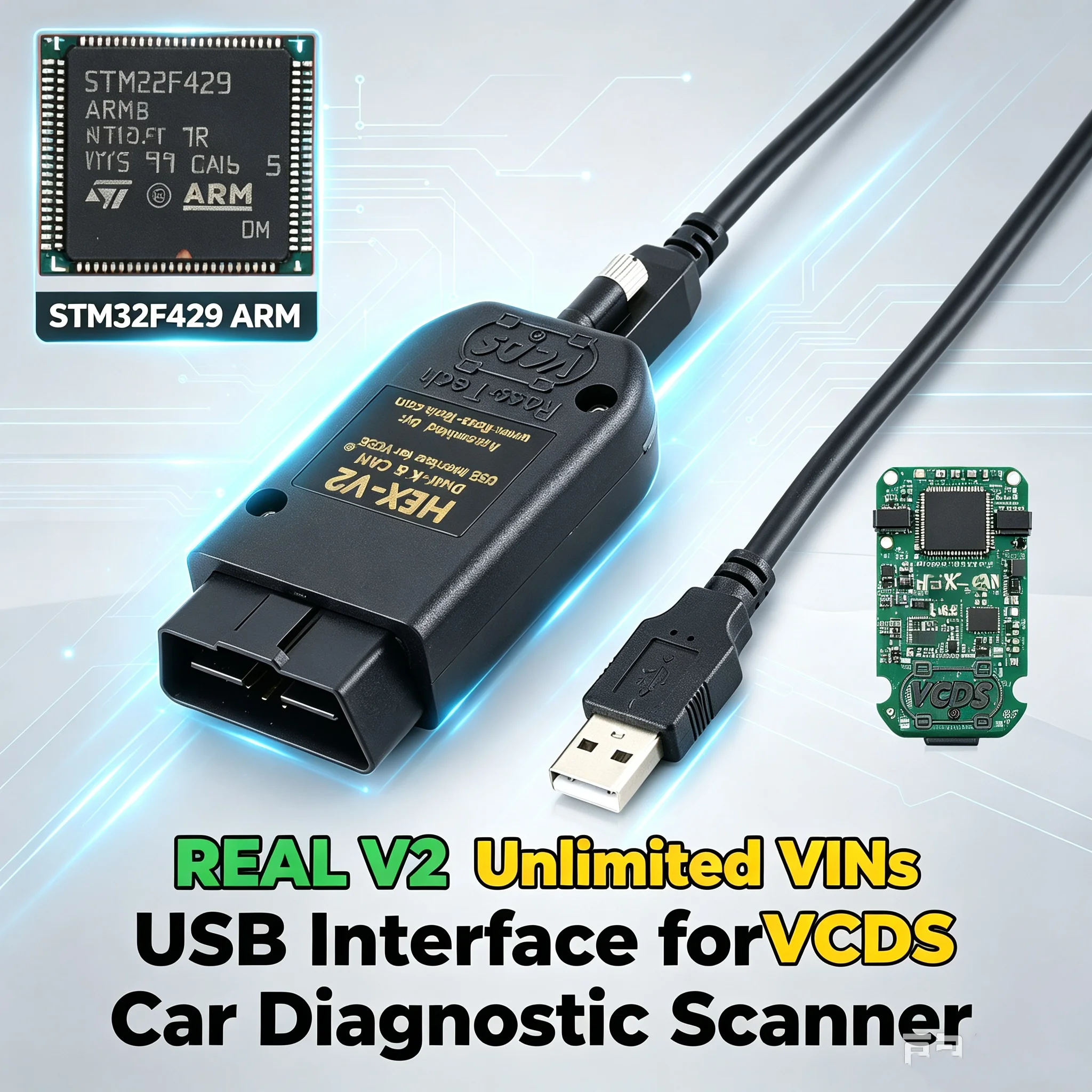 HEX‑V2 OBD2 Diagnostic Cable USB Interface with STM32F429 STM32F405 Chip Multi‑Language Car Scanner Tool for VW Audi Skoda Seat
