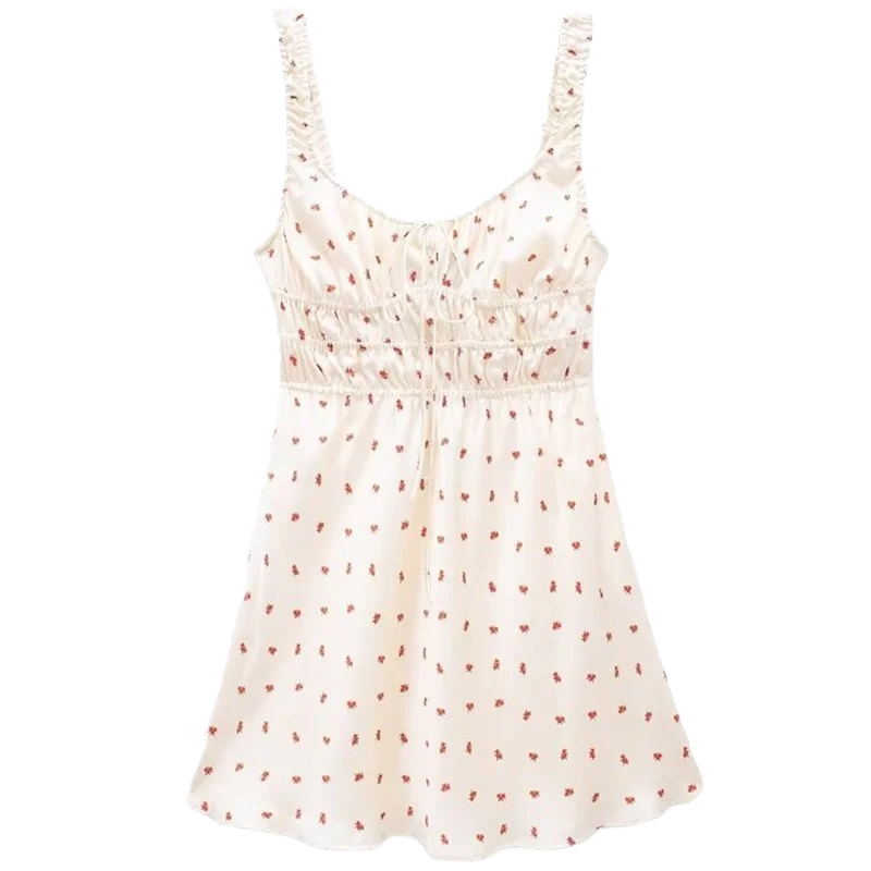 2024年夏 レディース 花柄プリント シルクサテン ホルターネックドレス エレガント 高品質 ワンピース ノースリーブ ネックライン 素材構成