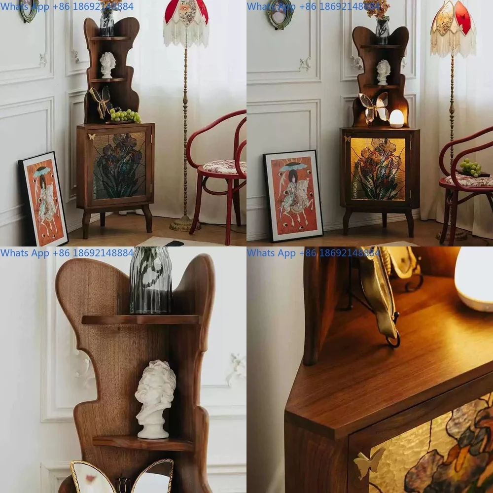 

French Style Vintage Solid Wood Wall Mounted Storage Cabinet Sideboard for Living Room Sofa Corner Dining Room Bedroom Triangle