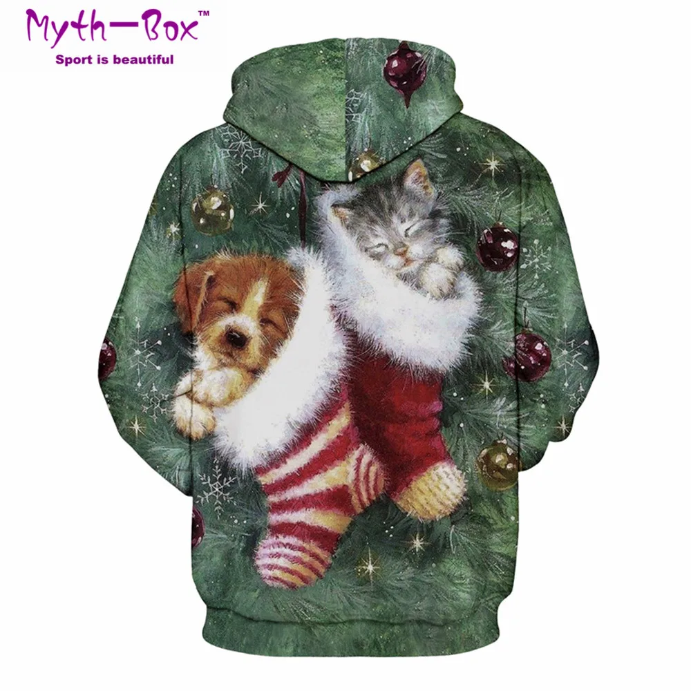 Women/Men Hoodie Sweatshirts Christmas Hoodies Women Cat Dog 3D Print Long Sleeves Sportwear Hooded Sweaters Streetwear Pullover