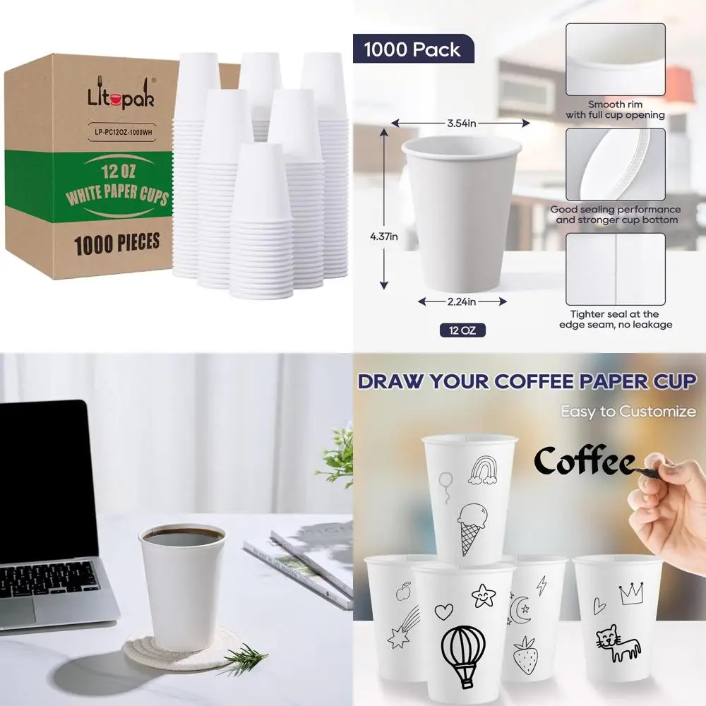 

1000 Count 12 oz White Disposable Paper Cups for Coffee, Ideal for Offices, Schools, and Restaurants