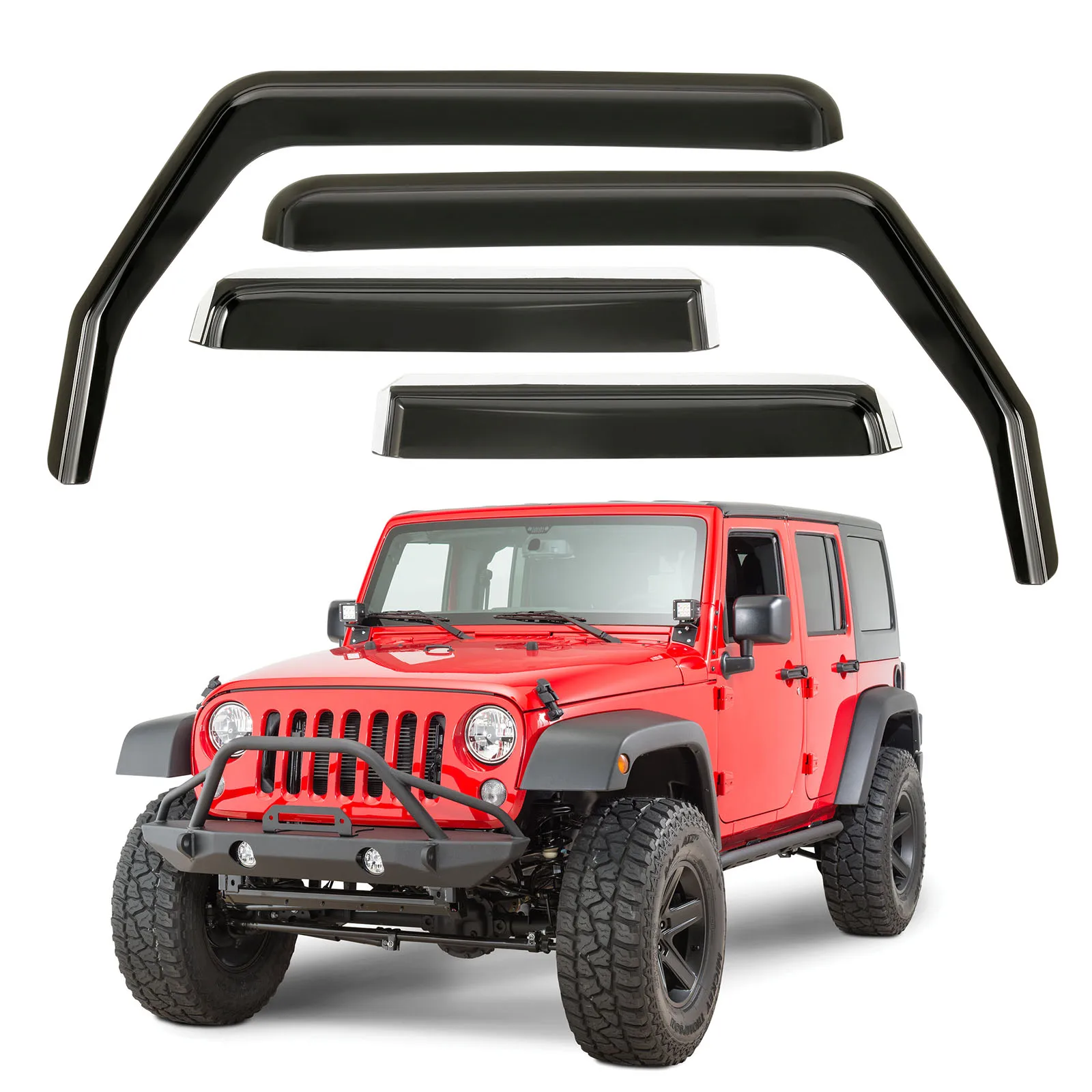 4Pcs Side Window Awnings Sun Visor Wind Rain Deflector Exterior Weather Shield Shelters Guard For Jeep Wrangler JK 2007-2018