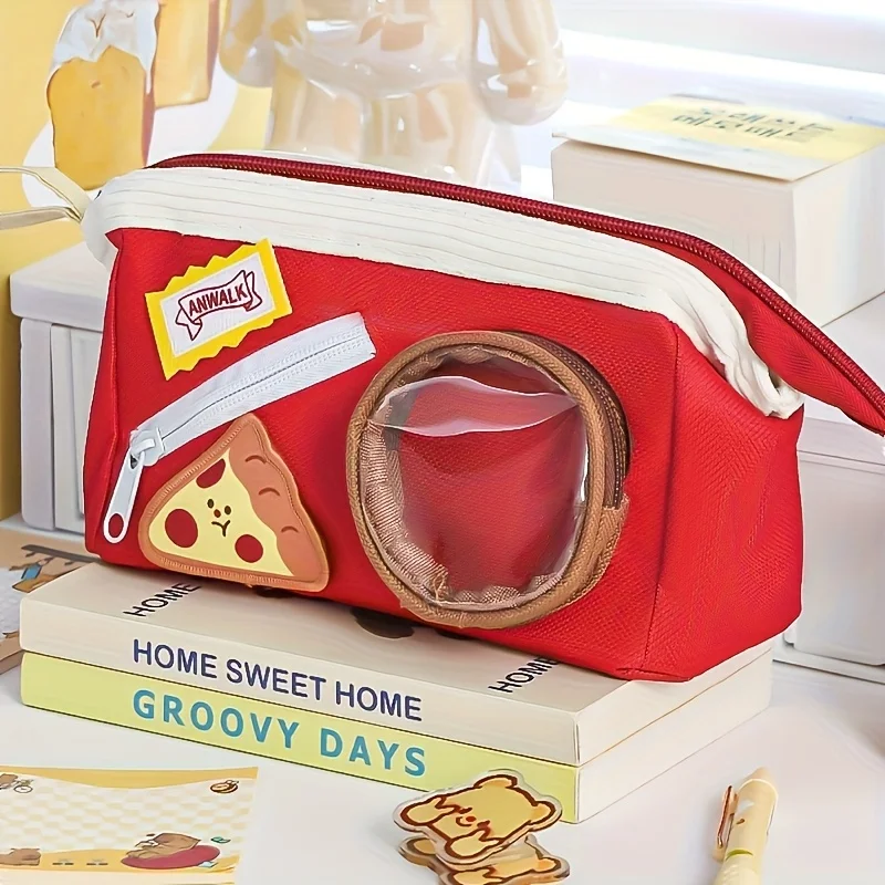 Cute and High Beauty Food Theme Pen Cases with Observation Windows - Large Capacity Portable Student Stationery Storage Box