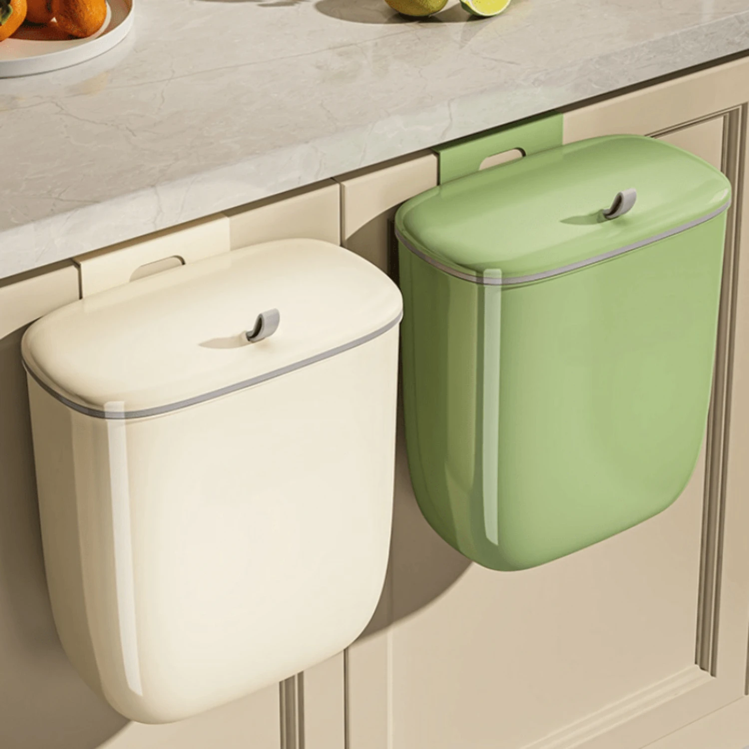 Hanging Trash Can - Perfect For Kitchen & Bathroom Cabinets, Easy Install With Stick-On Or Hang Option