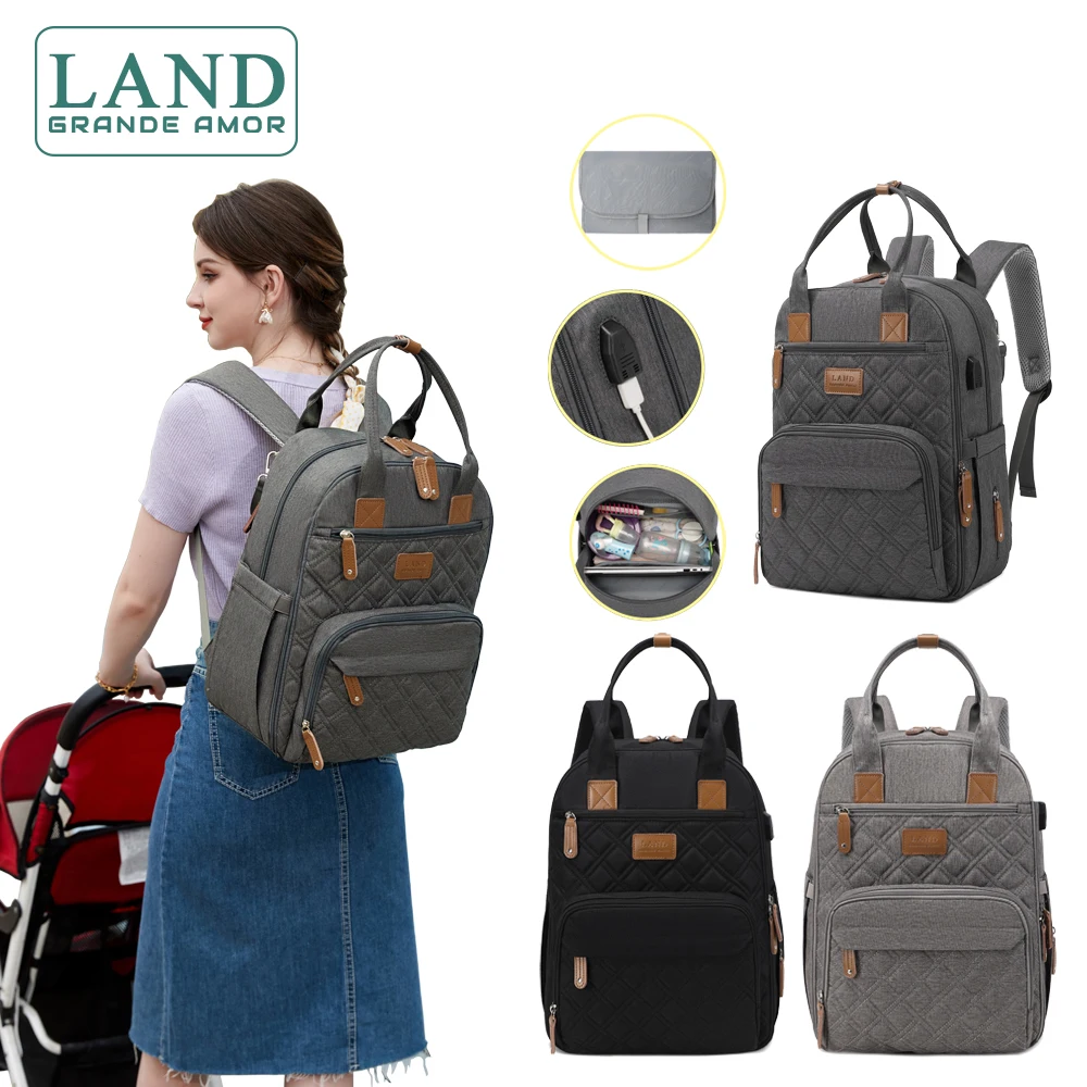 

LAND Mommy Diaper Bag with USB Charging Large Capacity Travel Backpack Multi-function Maternity Nappy Bag for Mummy
