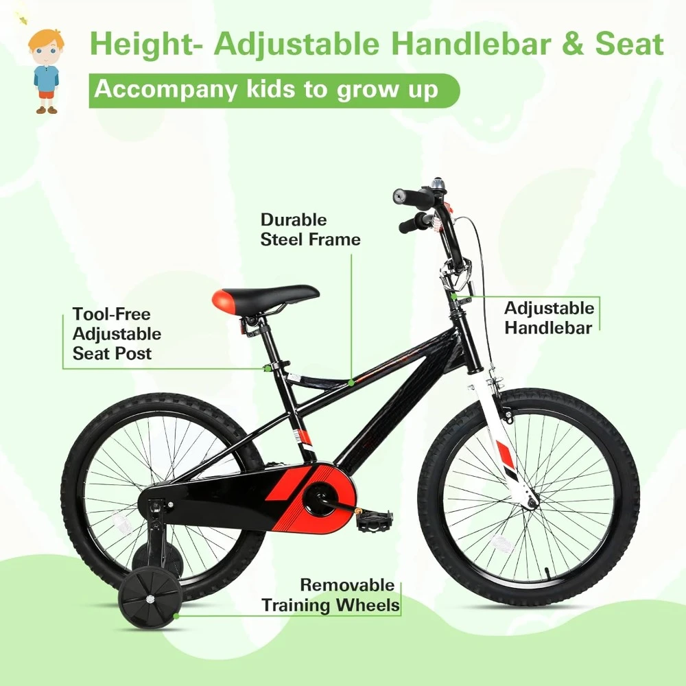 Kids Bike, 16 Inch Children Bicycle for Boys Girls Ages 4-12 Years Old, Multiple Color Options Rider Height 38-60 Inch, Bicycle