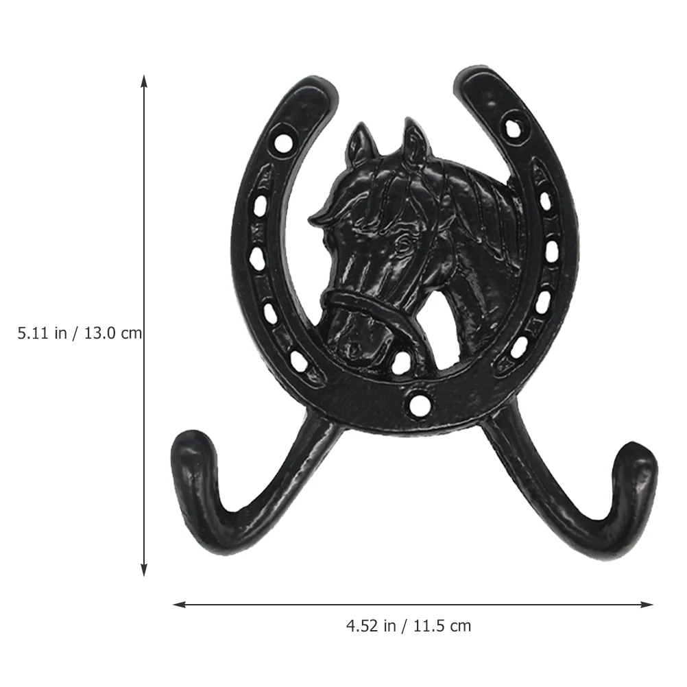 Horse Head Horseshoe Double Hook Wall Cast Iron Black Clothes Hanger Hooks Towel Kitchen Hat Animal Wall Mounted