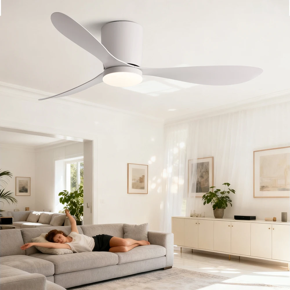 36/42/52 Inch Low Floor Ultra Thin 25cm DC Ceiling Fan With LED Light and Remote Control for Coffee Shop Home Hotel Office