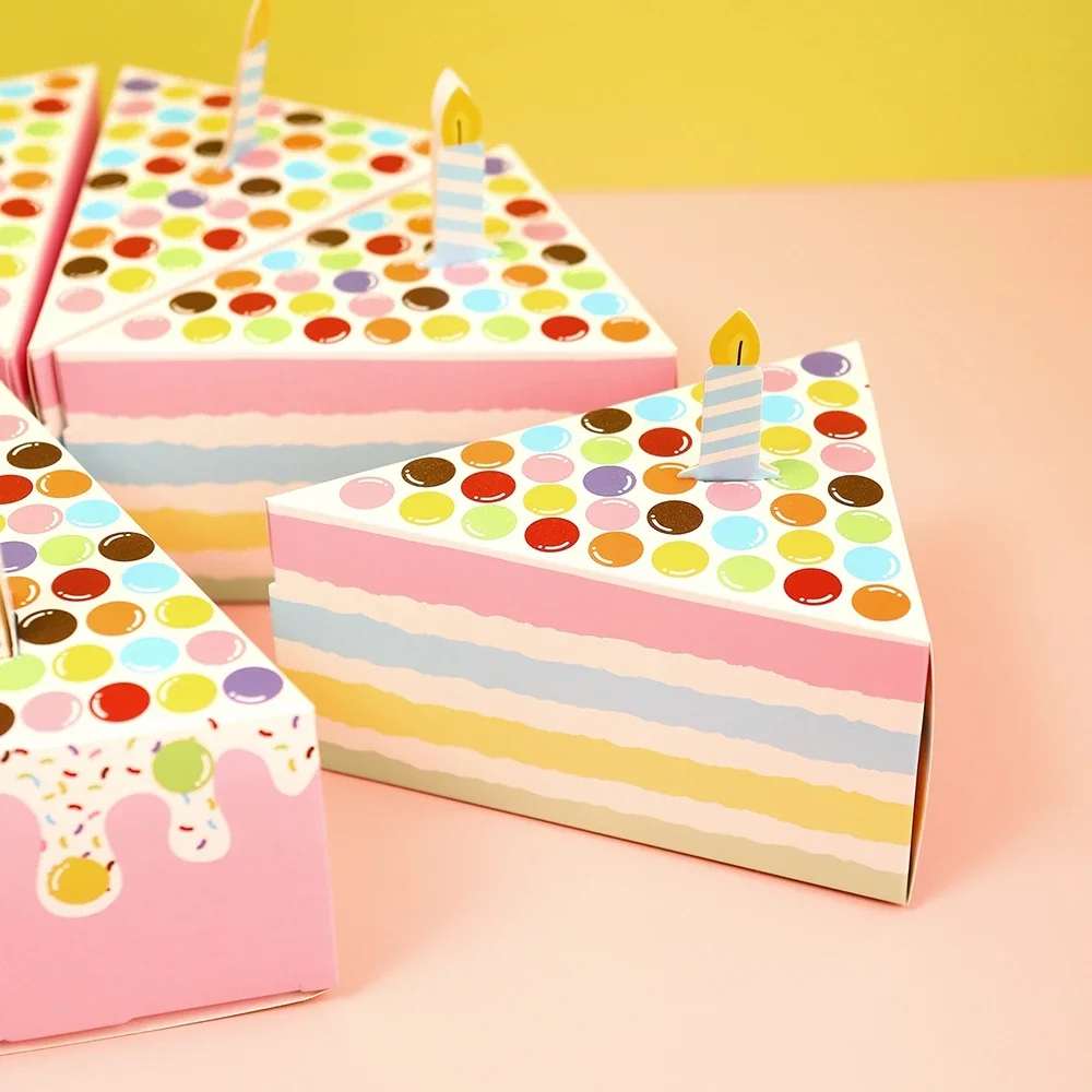 8Pcs  Cake Shaped Cookie Cracker Box Paper Gift Boxes Baby Shower Favors Treat Kids Birthday Party Dessert Packaging Box