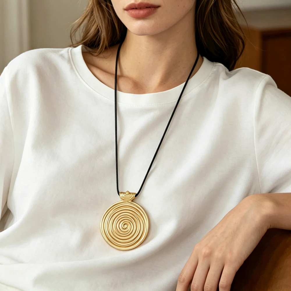 1 x Matte Gold Boho Style Spiral Vortex Pendant Wax Rope 28 Inch Necklace Jewelry Women's Necklace Gift All Seasons Daily Wear