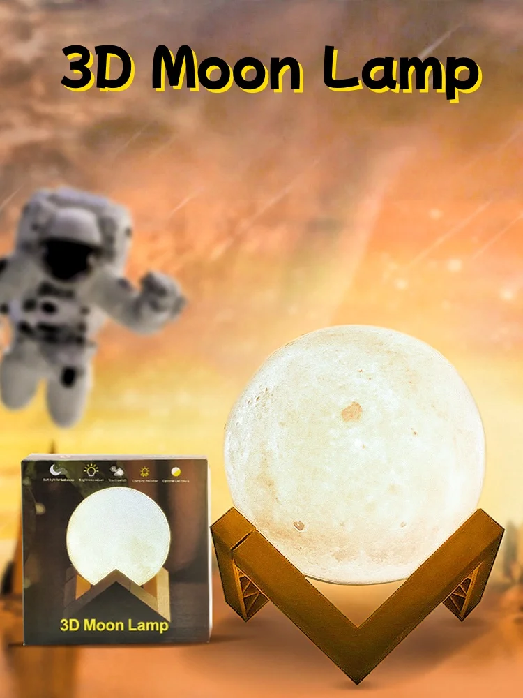 

8 см светодиодный лунный светильник-ночник - 3D лунный свет на батарейках с пластиковой подставкой, звездным декором спальни и детским подарком для спальни