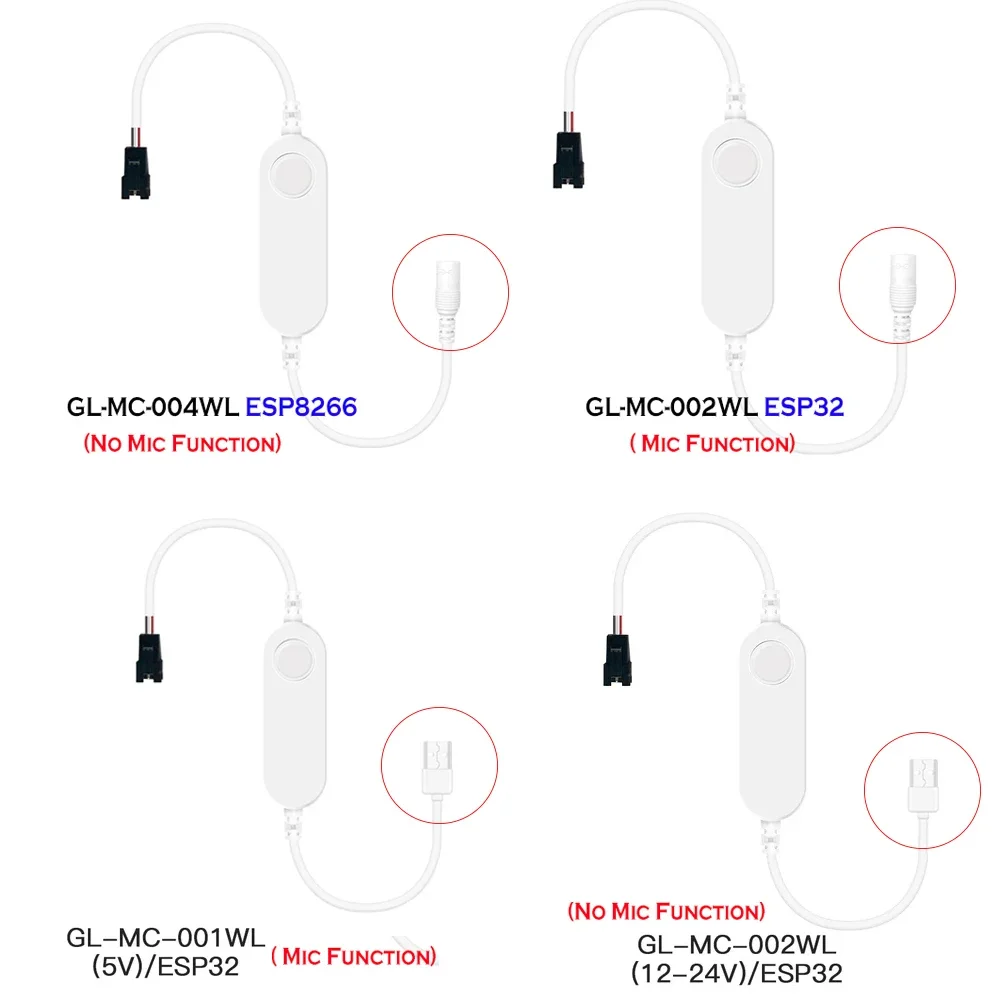 DC5V Mini ESP32 WLED Şerit Işık Kontrol Cihazı Mikrofonlu/DC12V-24V Mikrofon Yok RGB IC Dijital USB Dinamik WS2811 WS2812 WS2812b