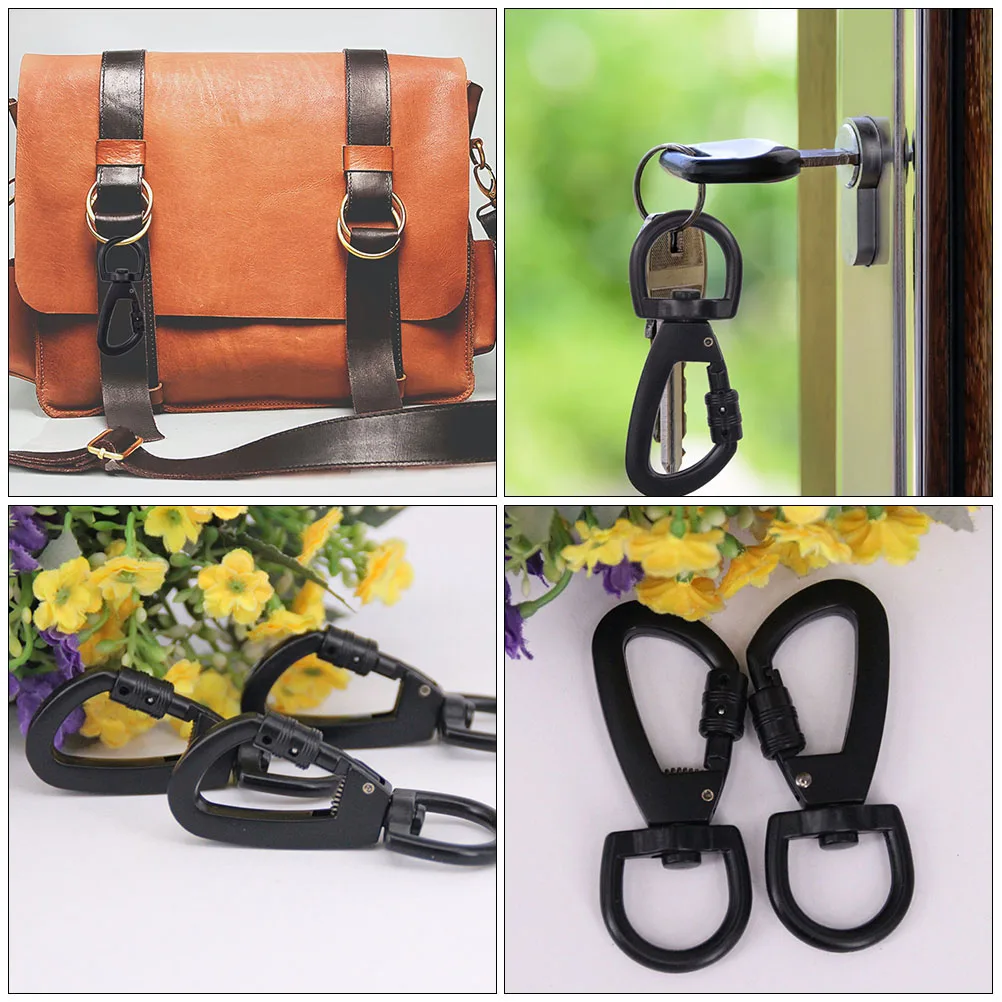 

4 Pcs Rotating Dog Buckle Keychain Swivel Hooks Spring Black Snap Metal Clasp Small Items of Hardware